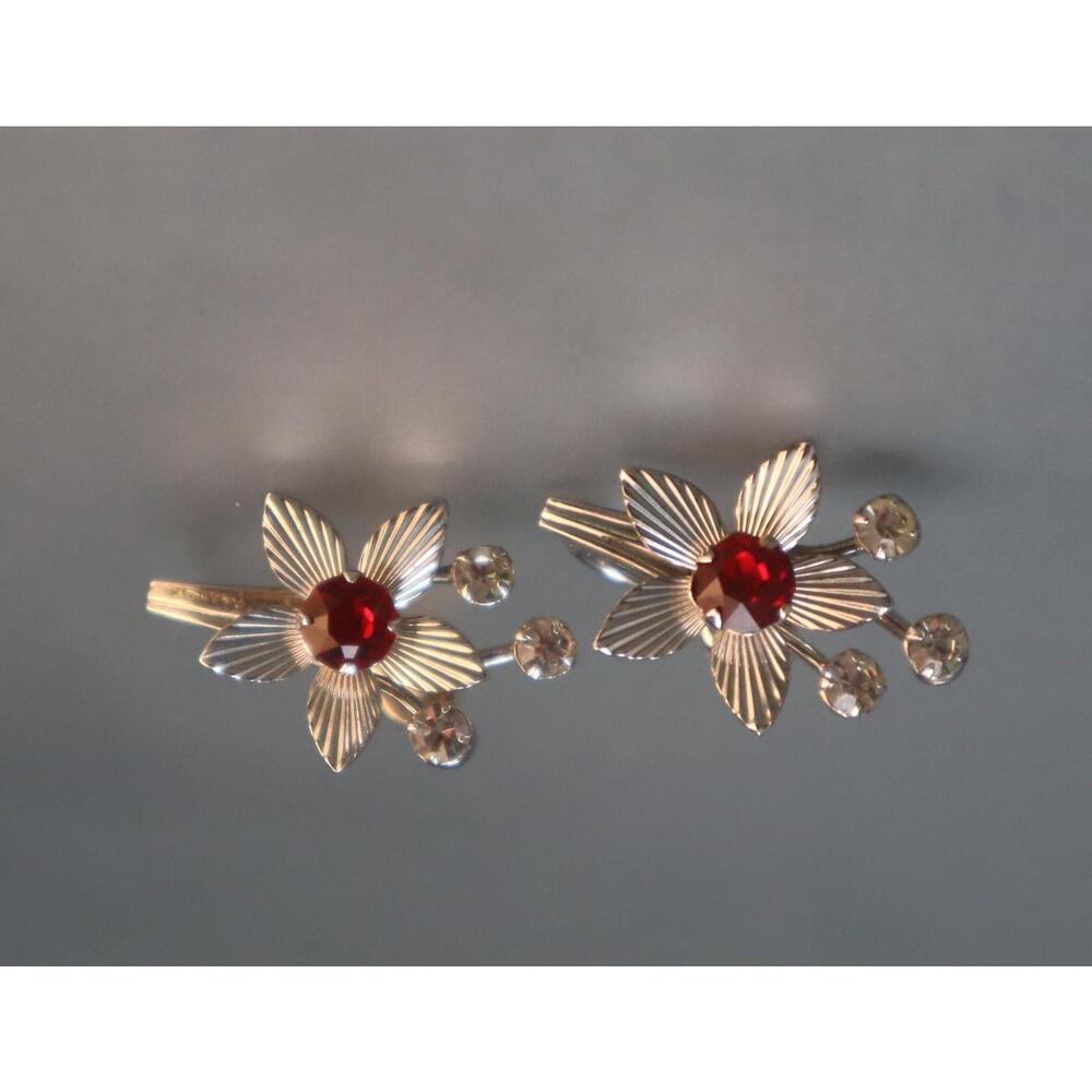 Sterling Red Rhinestone Van Dell Vintage Earrings Christmas